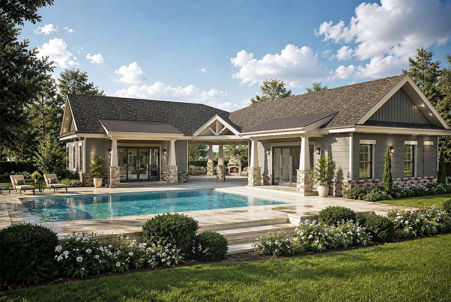 Pool house view rendering